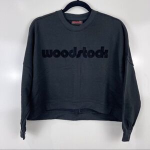 NEW Cotton On Black Woodstock Graphic Crewneck Sweatshirt Long Sleeve Womens XXS
